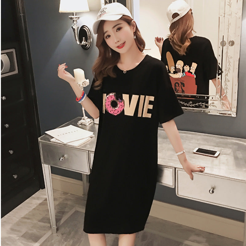Long estate knee T-shirt skirt female short-sleeved summer 2020 new Korean version of the loose student dress long section