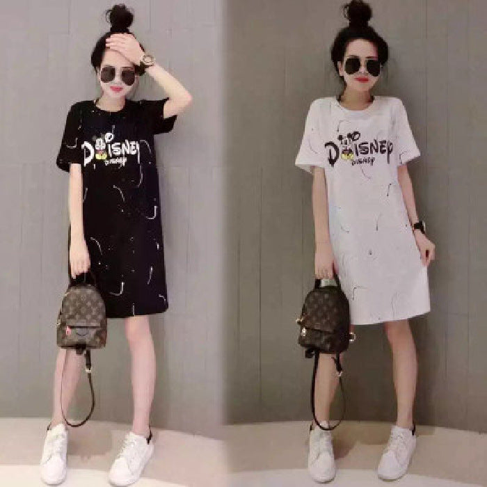 European station 2020 summer new loose large size fashion short-sleeved splash T-shirt long dress female