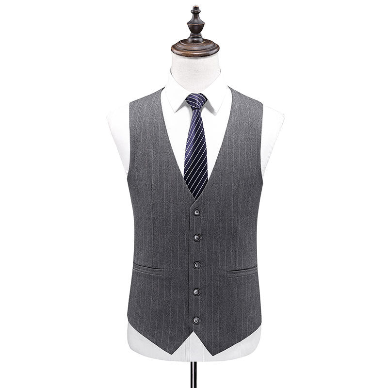 Suit set male 2021 new British wind striped suit set wedding groom dress suit three-piece male