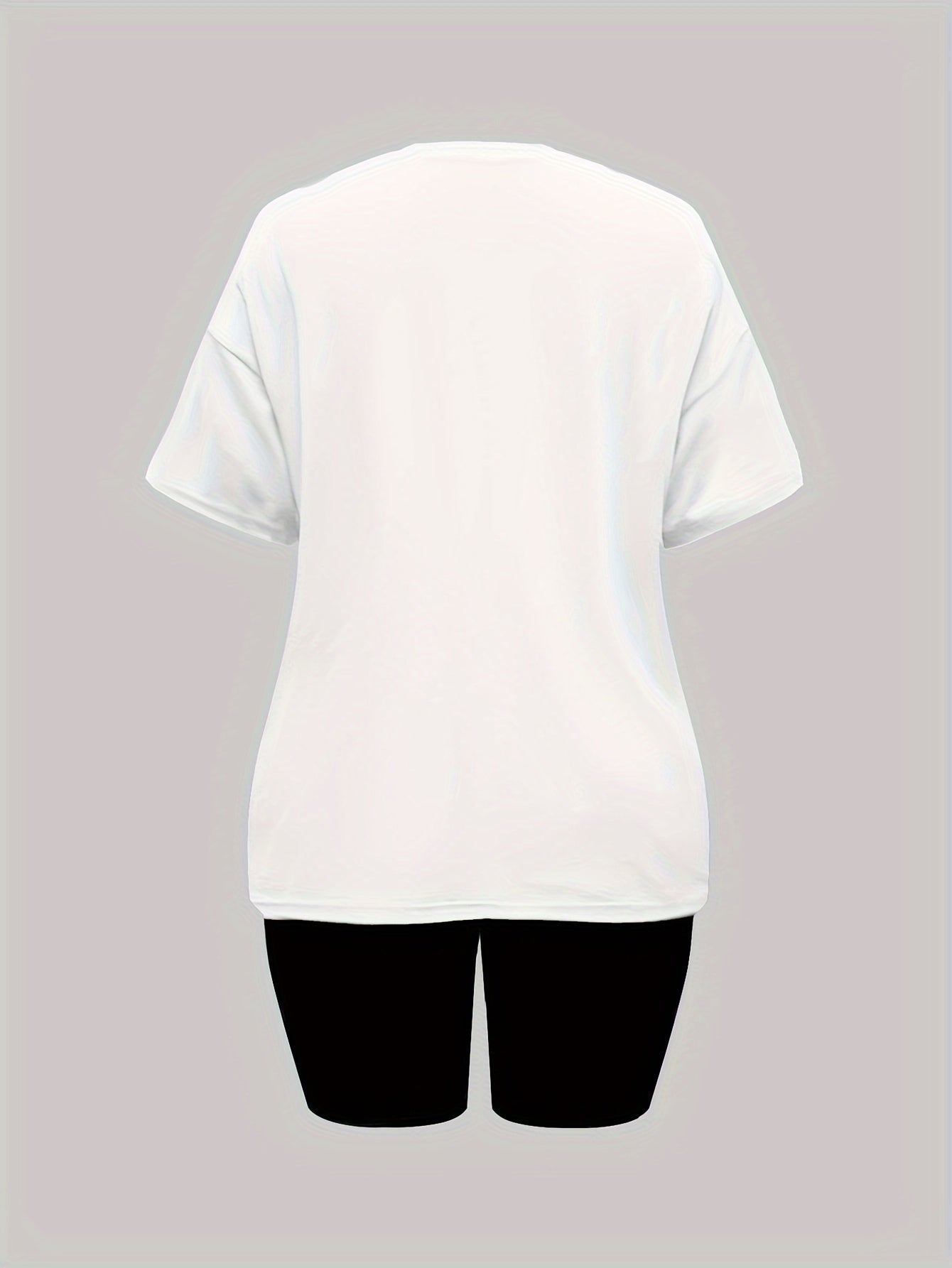 Set Due Pezzi Con Stampa Grafica, T-shirt A Maniche Corte Con Spalle Scese E Leggings Corti, Abbigliamento Da Donna