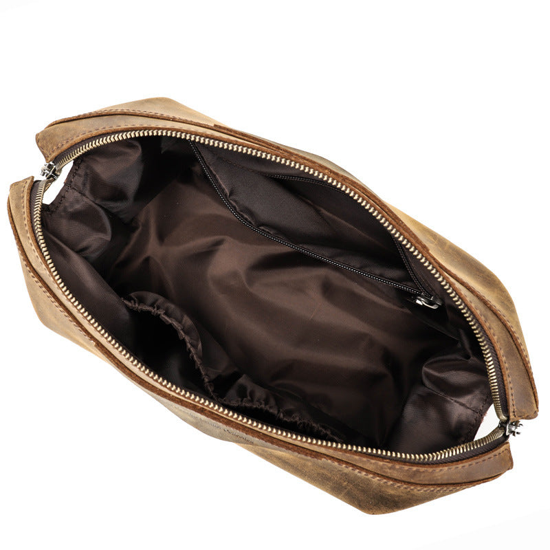 Black angel retro crazy horse leather European and American men's wash Baotou layer skin large capacity handbag cross-border generation