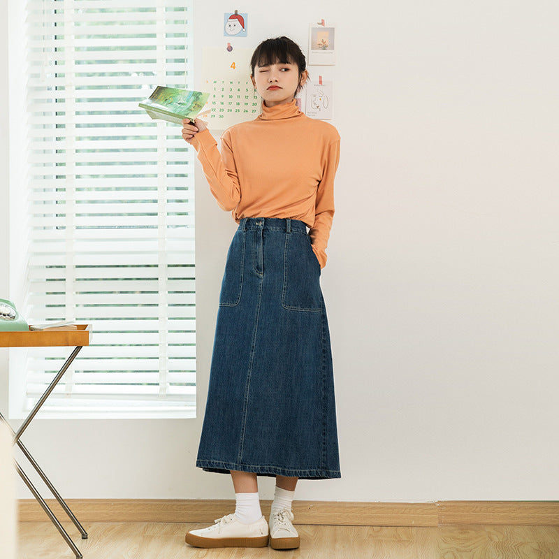 Emperor Japanese women's 2021 spring new denim half-length skirt female high waist slim down the boom