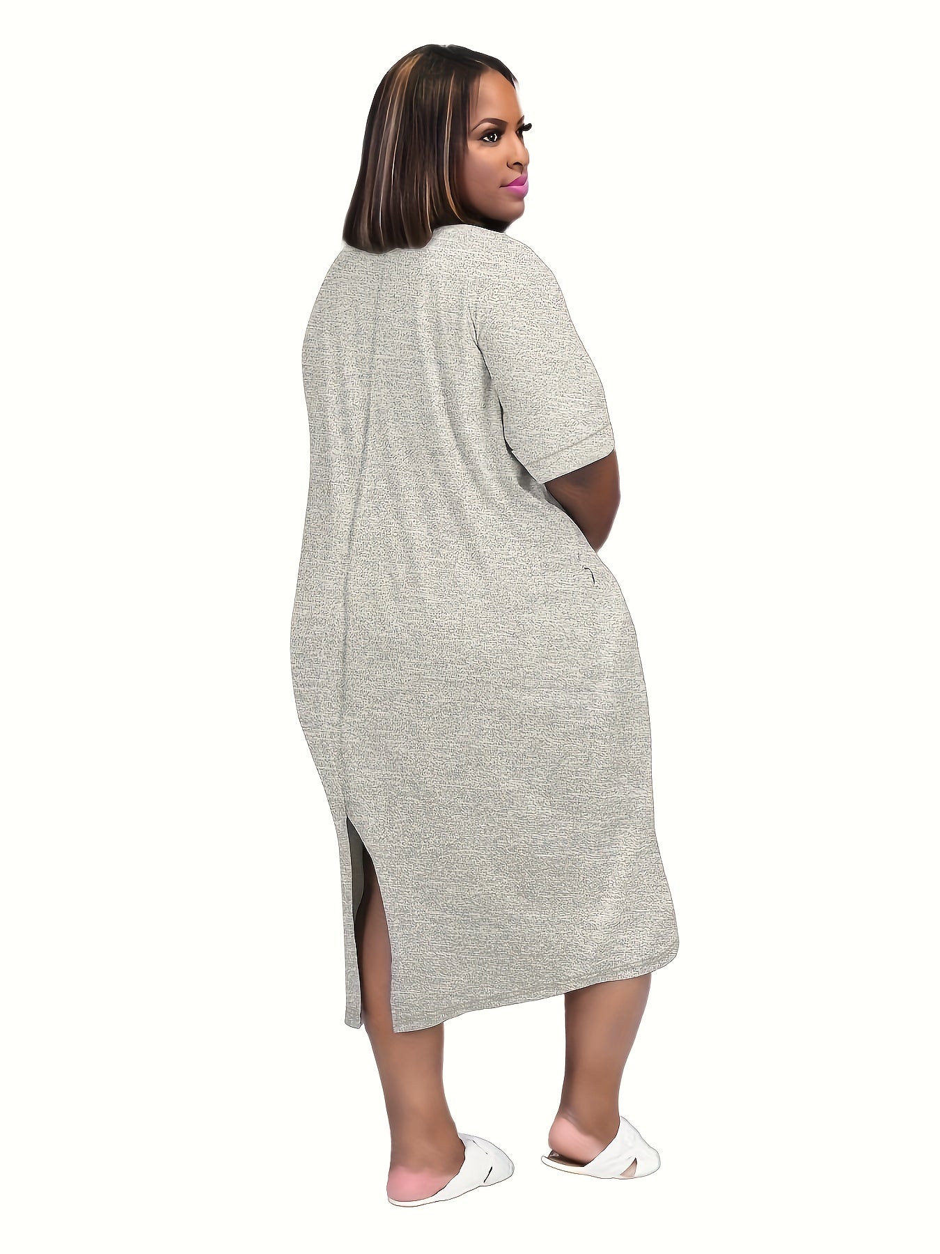 Plus Size Figure & Letter Print Short Sleeve Tee Dress, Women's Plus Slight Stretch Casual Tee Dress