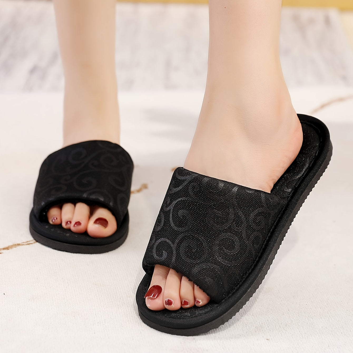 Women's Classic Open Toe Slippers, Vintage Style Soft Sole House Slides, Comfortable Cozy Indoor Footwear
