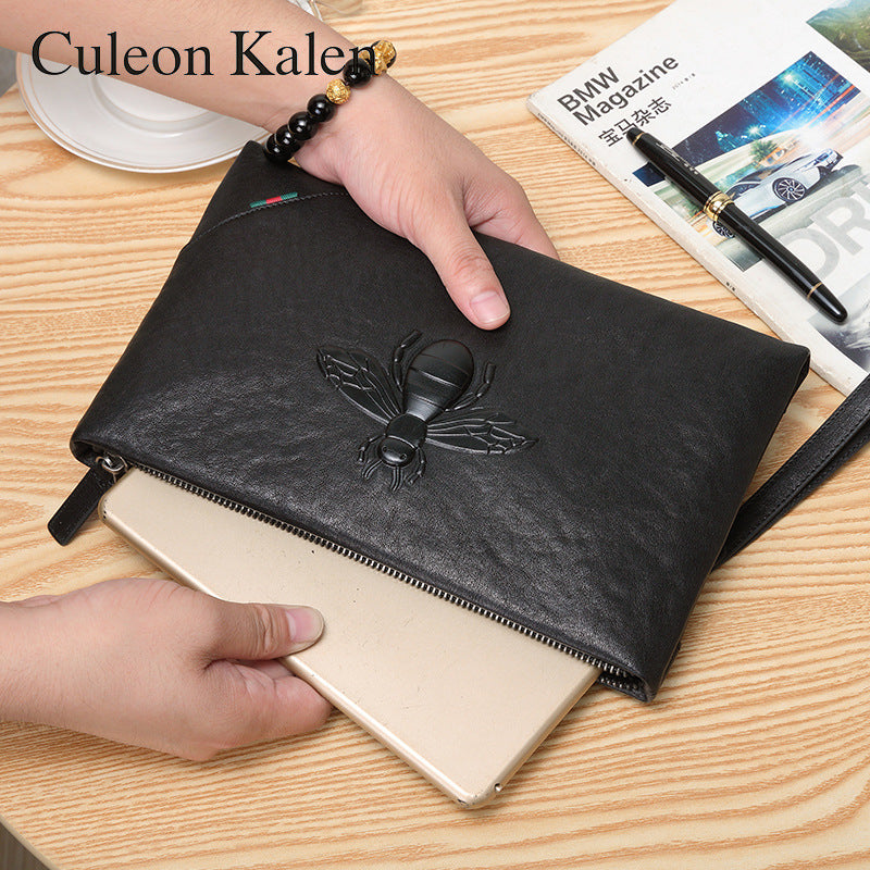 Culeonkalen genuine clutch bag men's leather fashion youth men's handbag cattle leather letter package factory