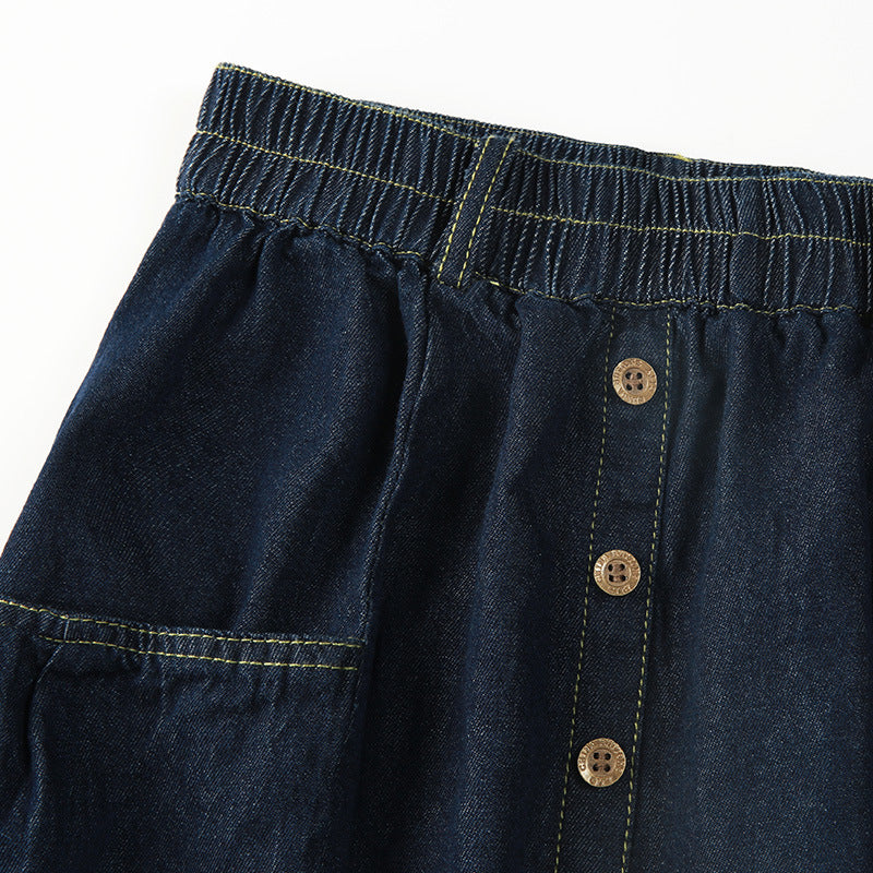 Sen female a word skirt 2021 summer loose waist casual loose long denim thin section skirt op3687