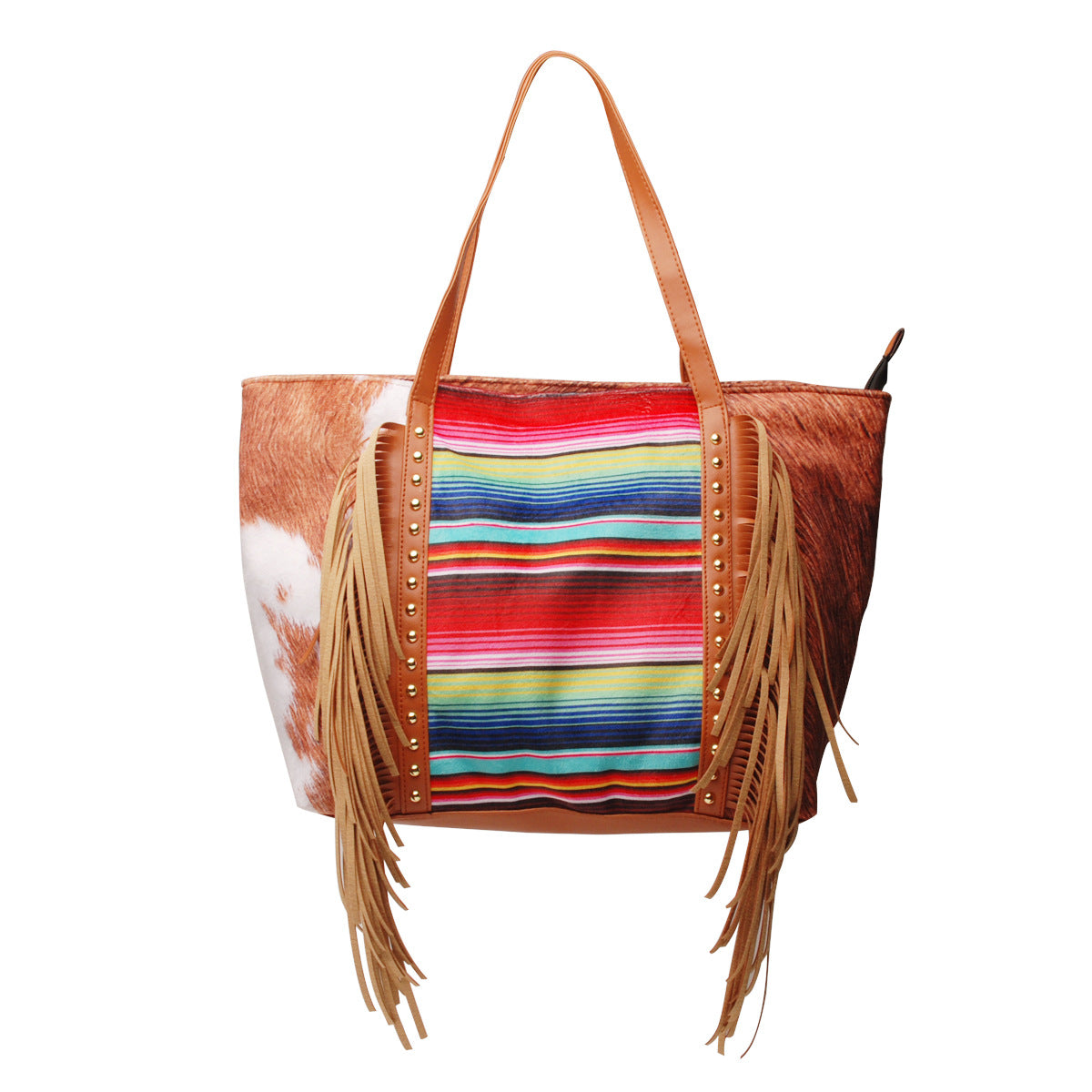 Leopard print cow print sunflower sunflower tassel rivet PU hand-held one-shoulder diagonal bag