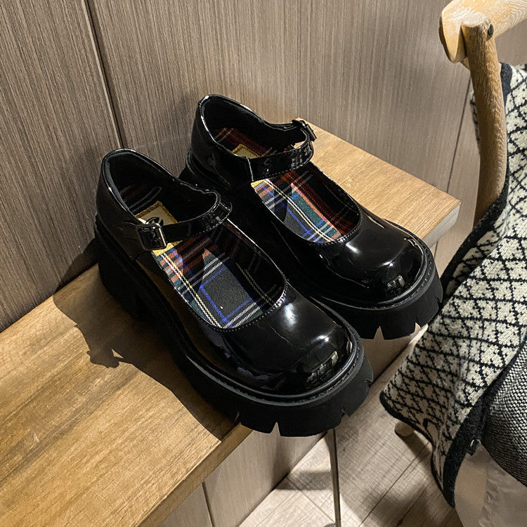 2021 new thick bottom Mary Zhen Shoes women's high heels Japanese JK British wind round head uniform thick with single shoes women's tide