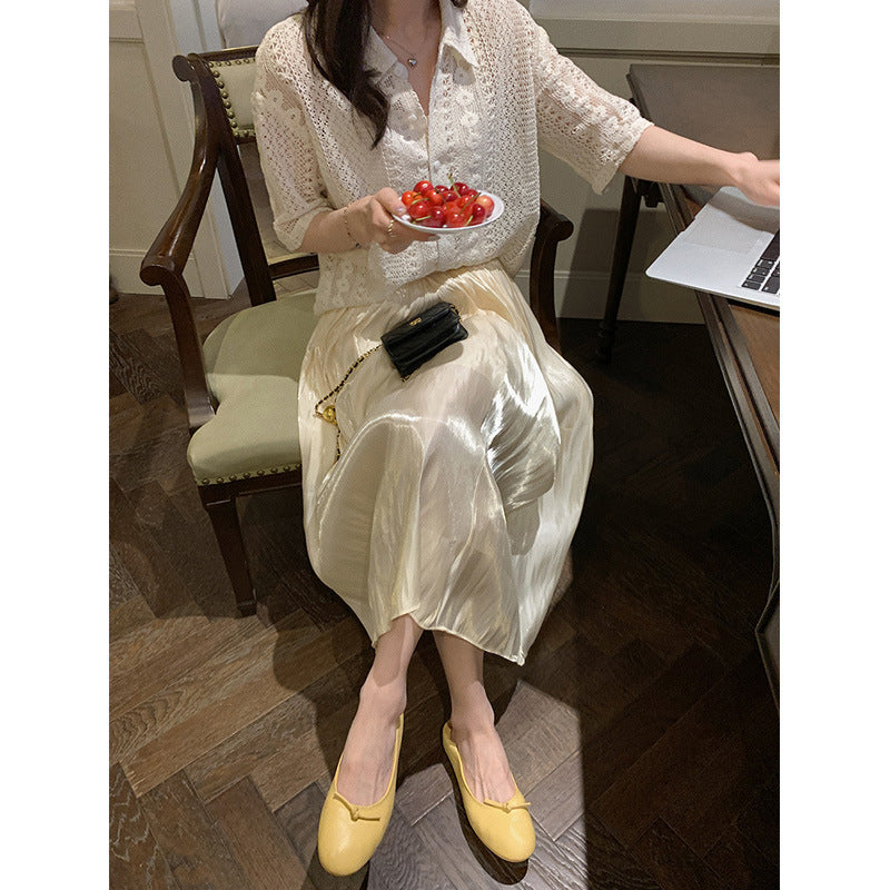 Half-length skirt female spring and summer 2021 new Korean version of the loose high waist slim length A letter flow skirt can be generated