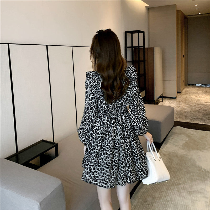 2021 autumn new women's fashion wood ear high waist slim ejaculation hundred slash dress female