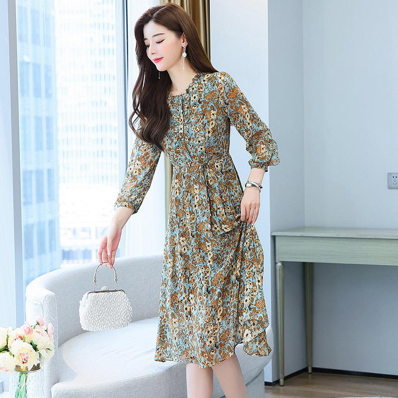 Temperament Korean Crushed Slim Dress 2021 Early Autumn New Fashion High-end Foreign Aged Pop Skirt