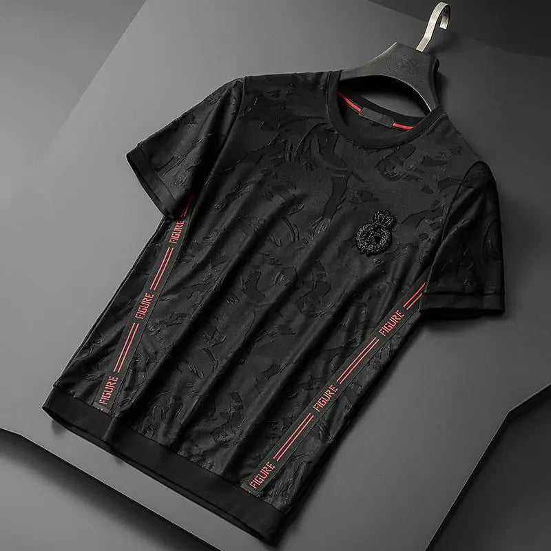 Designer Luxury fashion brand men's short sleeve T shirt personalized jacquard embroidery plus half sleeve men's bottoming shirt