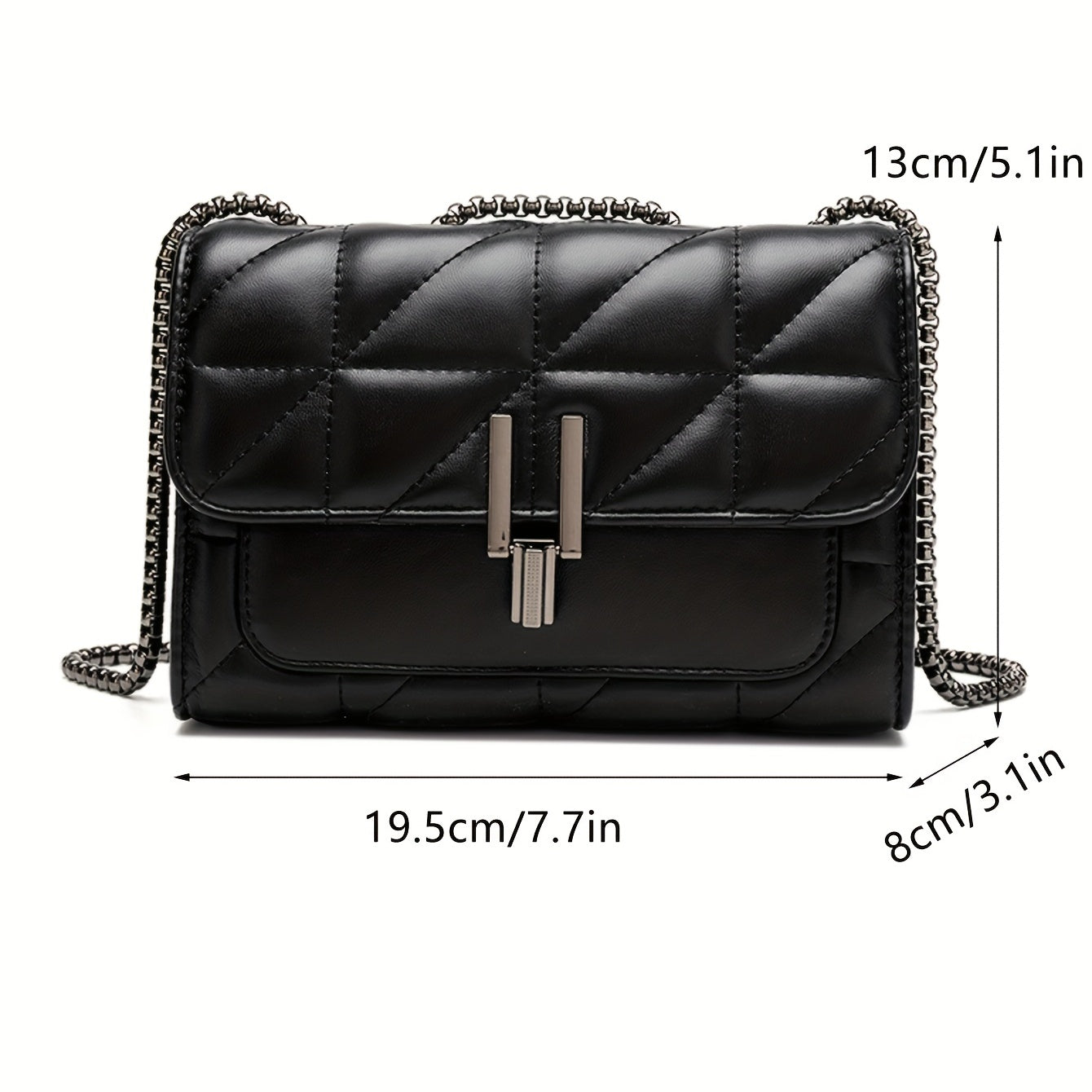Classic Quilted Detail Square Bag, Solid Color Flap Shoulder Bag, All-Match Chain Bag