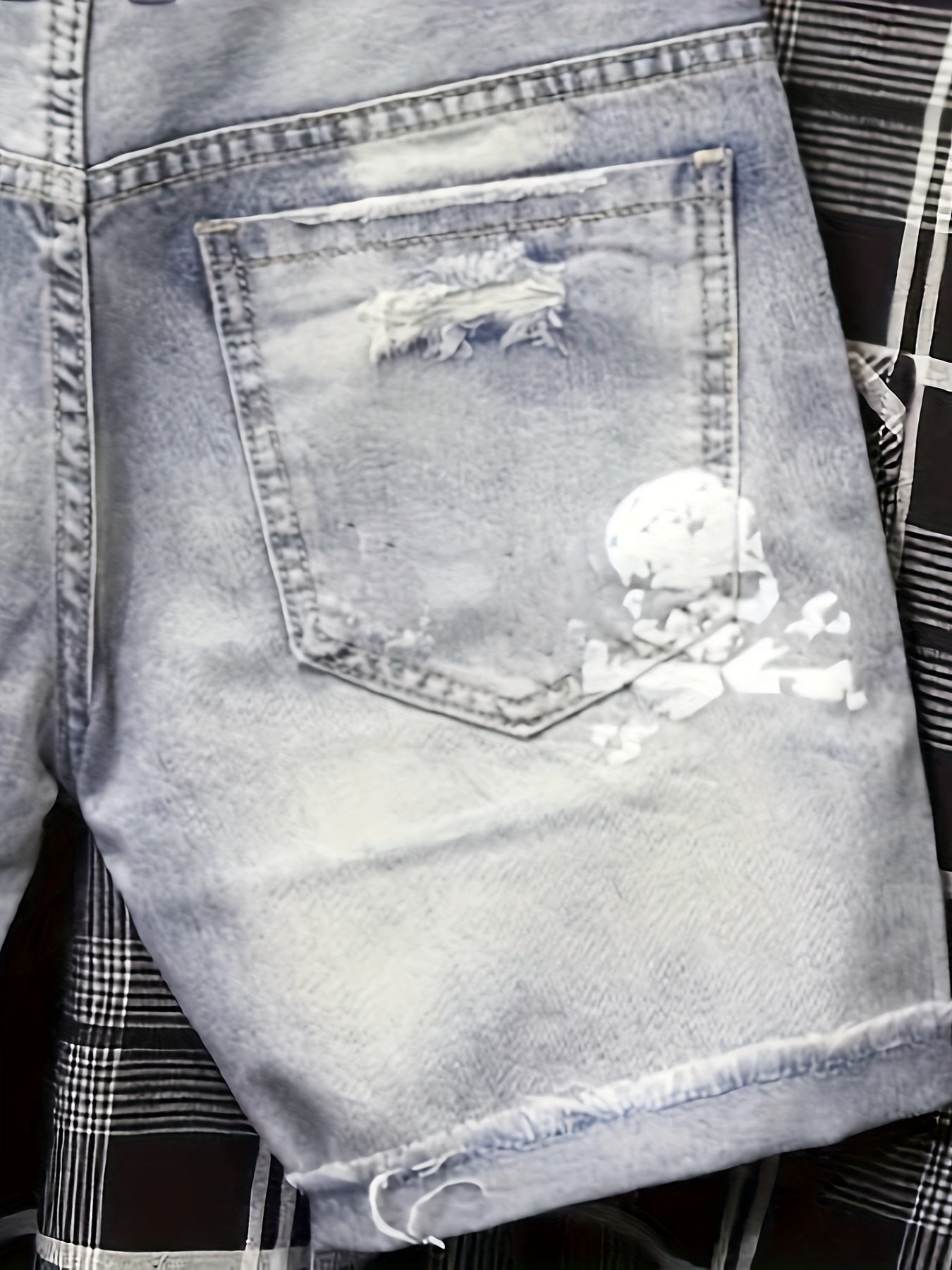 Men's Solid Ripped Denim Shorts With Pockets, Casual Breathable Cotton Blend Jeans For Summer Outdoor Activities