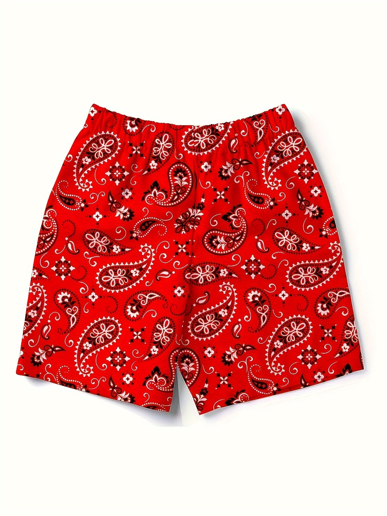 Men's Stylish Summer Paisley Pattern Drawstring Shorts With Pockets, Beach Vacation And Pool Party