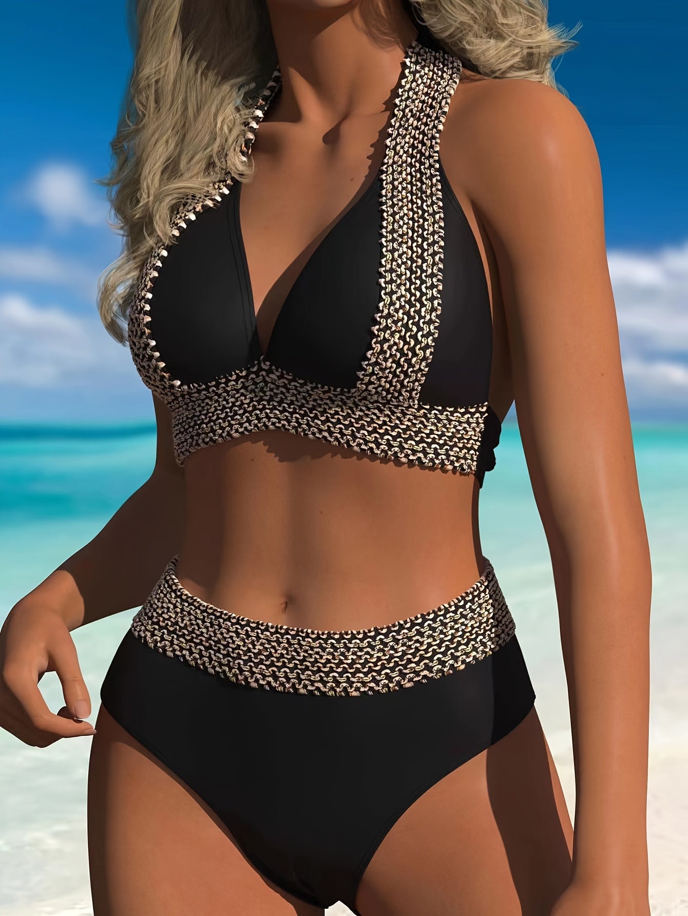 Set Bikini Sexy Taglie Forti, Set Da 2 Pezzi Con Reggiseno Allacciato Alla Caviglia E Slip Da Bagno Da Donna
