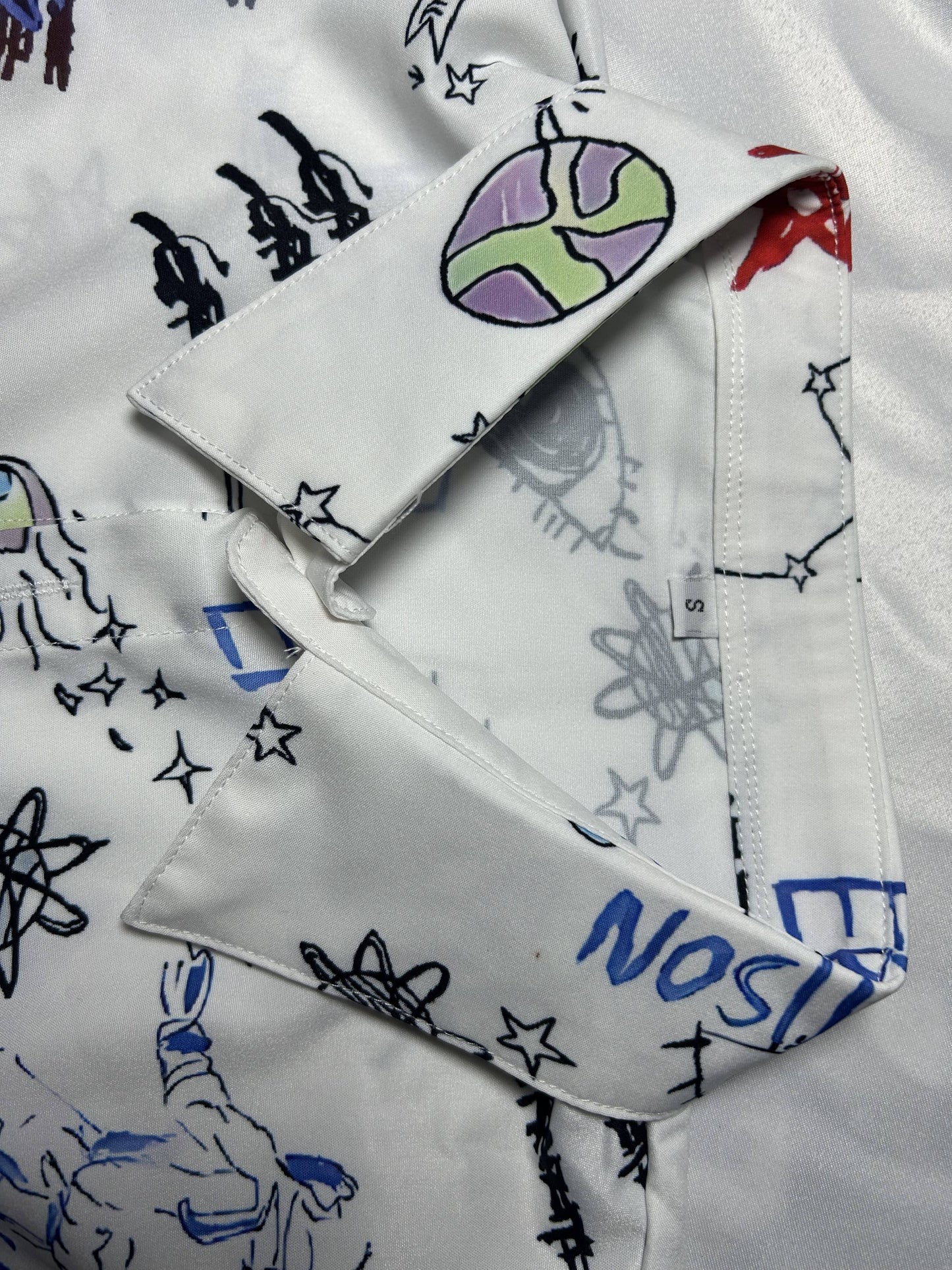 Men's Casual Cartoon Graffiti Print Short Sleeve Button Down Shirt, Summer Hawaiian Beachwear