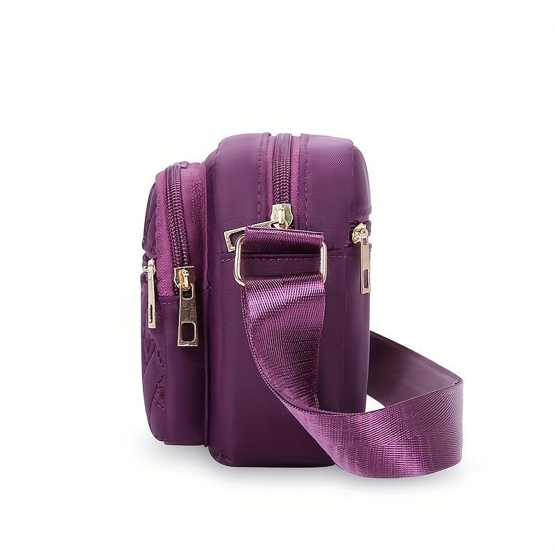 Embroidered Cube Crossbody Bag, Nylon Textured Bag Purse, Casual Fashion Versatile Shoulder Bag