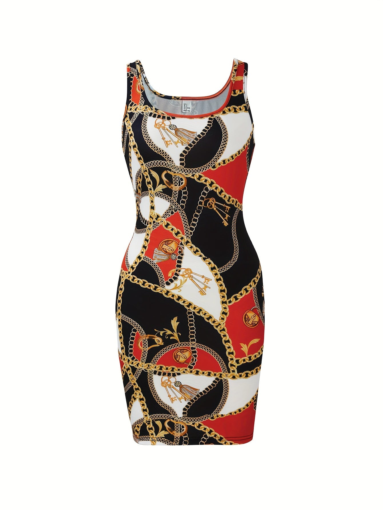 Chain Print Bodycon Dress, Elegant Sleeveless Dress For Spring & Summer, Women's Clothing