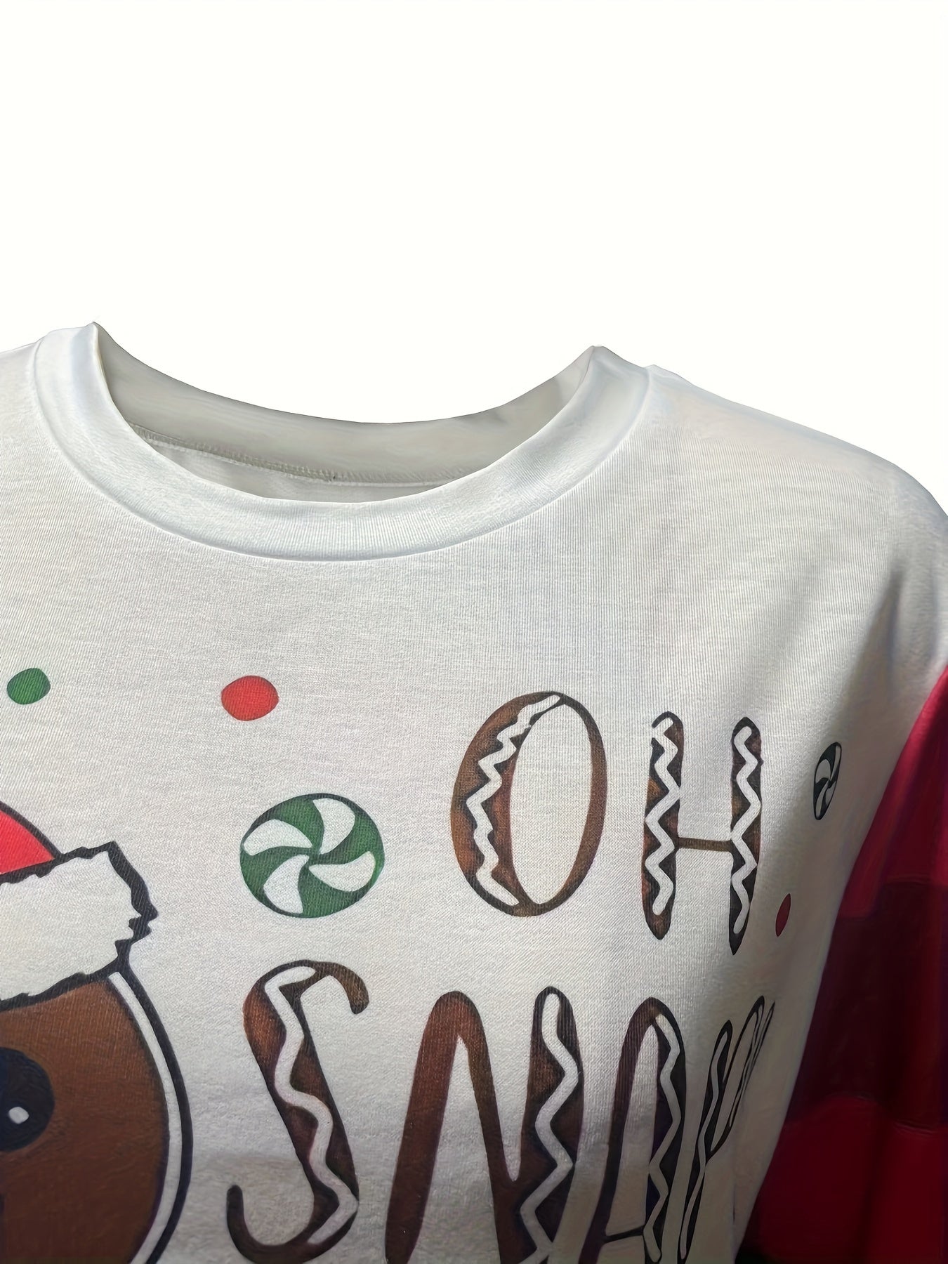 Christmas Gingerbread & Letter Print Sweatshirt, Casual Long Sleeve Crew Neck Sweatshirt For Fall & Winter, Women's Clothing