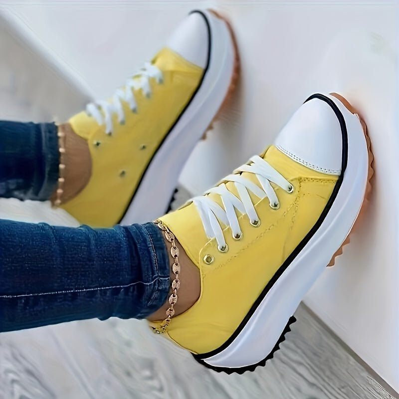 Women's Casual Platform Canvas Sneakers, Candy Color Lace Up Low Top Sports Shoes, All-Match Walking Trainers