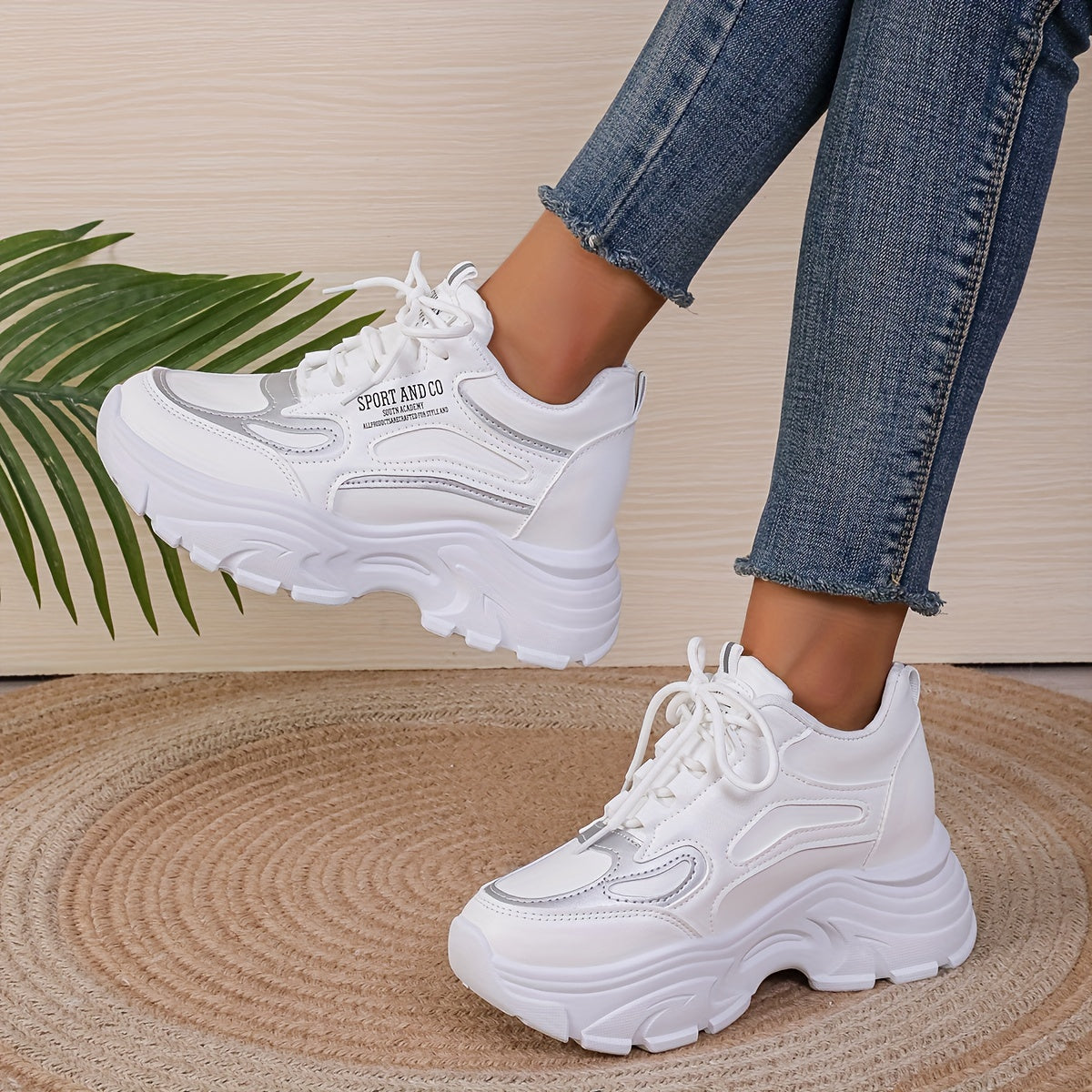 Women's Chunky Sneakers, Trendy Hight Increasing Lace Up Walking Trainers, All-Match Low Top Shoes