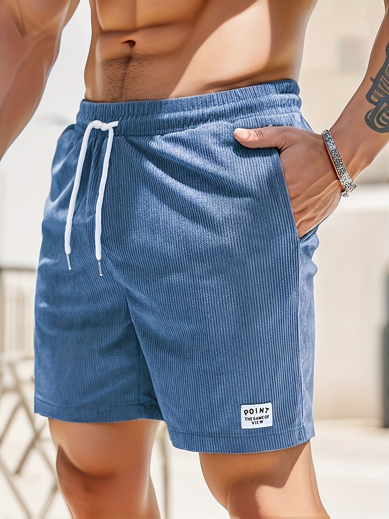 Ribbed Men's Slim Fit Drawstring Comfy Shorts With Pockets For Summer Beach