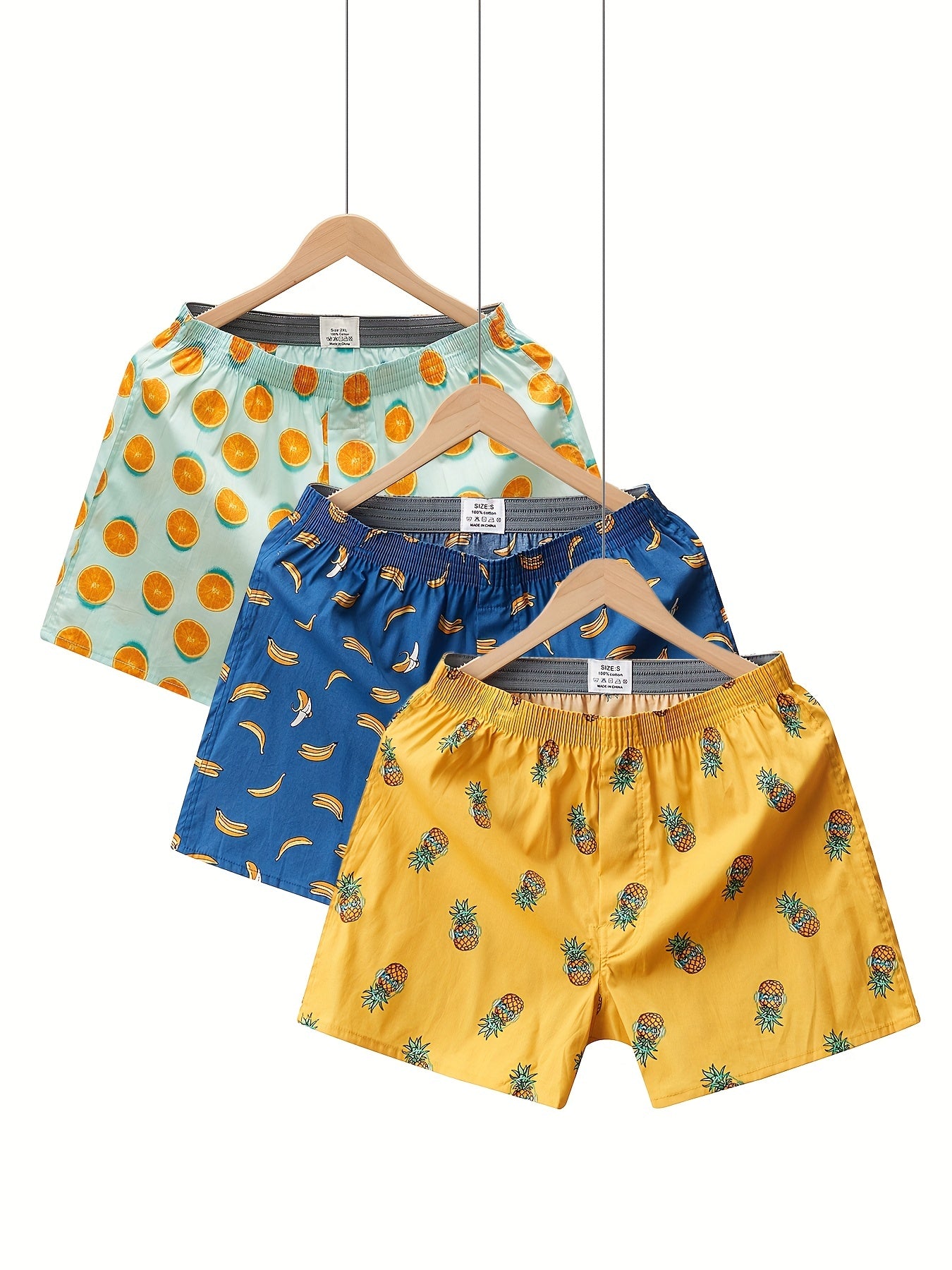 3pcs Men's Cotton Fruit Full Print Boxers