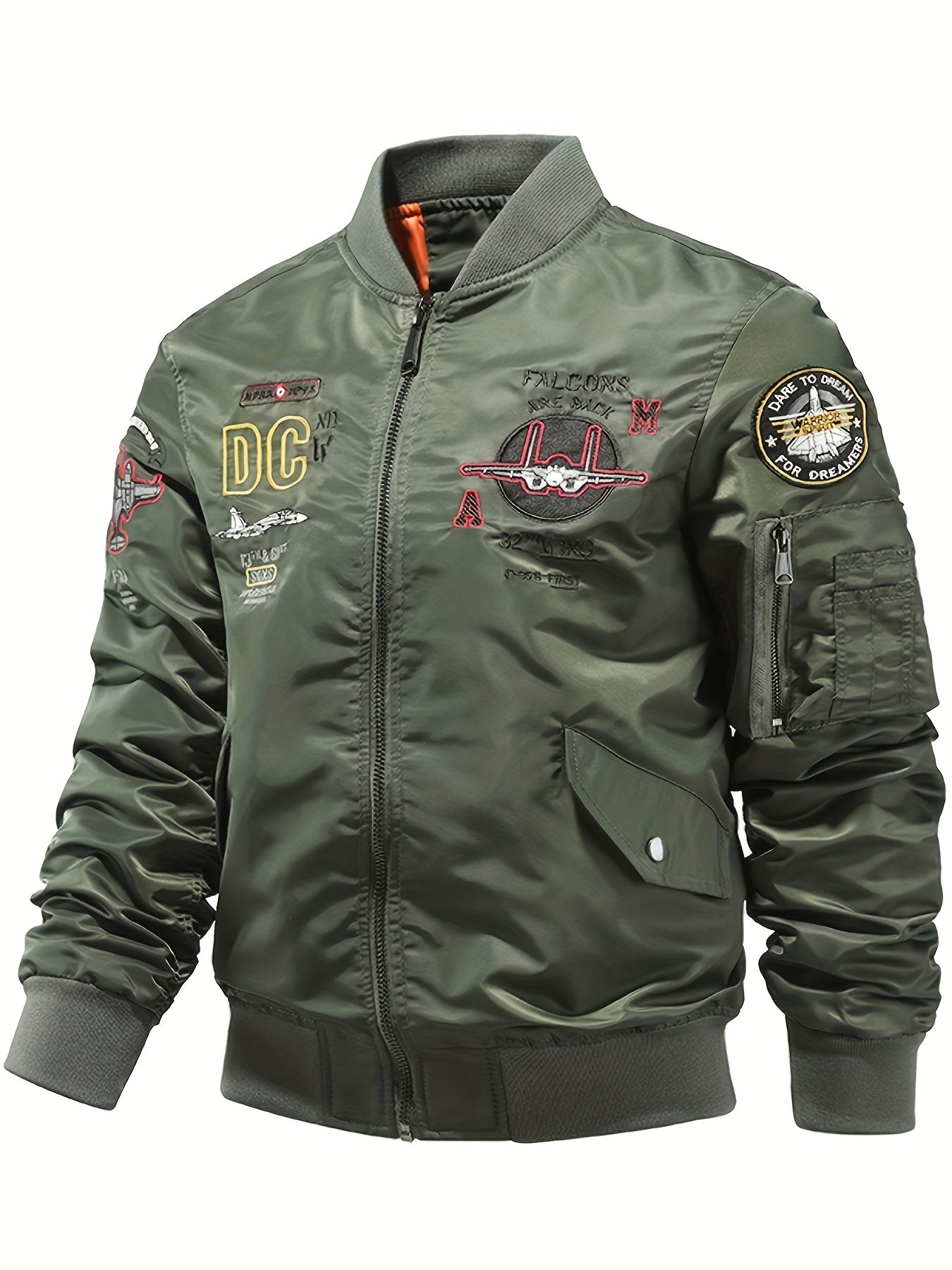 Men's Windproof and Waterproof Soft-Shell Jacket with Active Airplane Embroidery - Slim Fit Outdoor Jacket