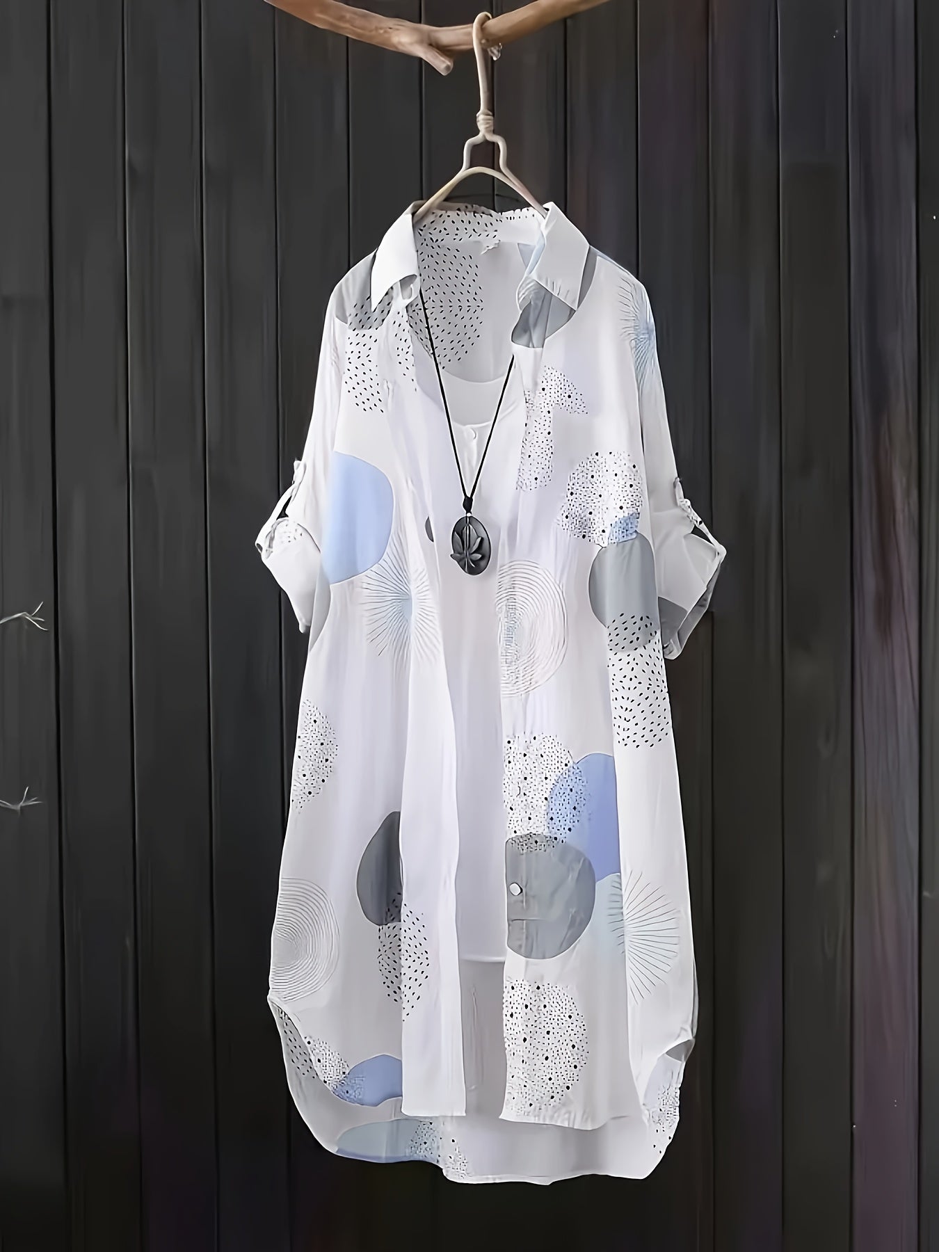 Graphic Print Button Front Shirt, Casual Long Sleeve Lapel Shirt, Women's Clothing