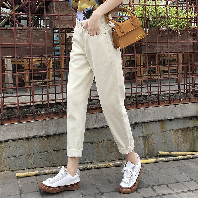 Steel jeans female 2021 Korean version of the high waist loose straight old margin tide wild nine pants factory direct sales