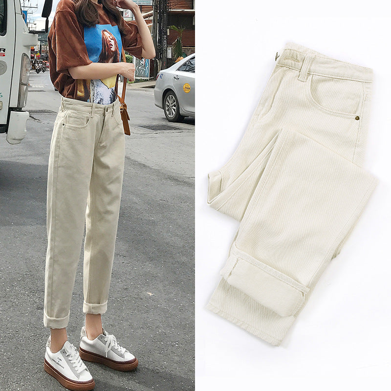 Steel jeans female 2021 Korean version of the high waist loose straight old margin tide wild nine pants factory direct sales