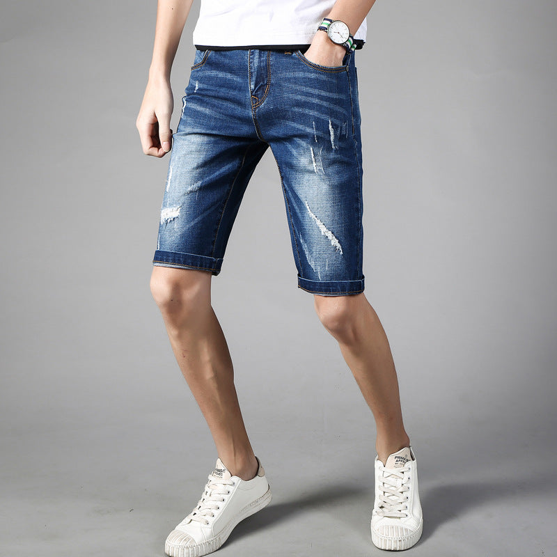 2020 summer new Hong Kong wind broken jeans men's five pants pants sports casual trend student short pants