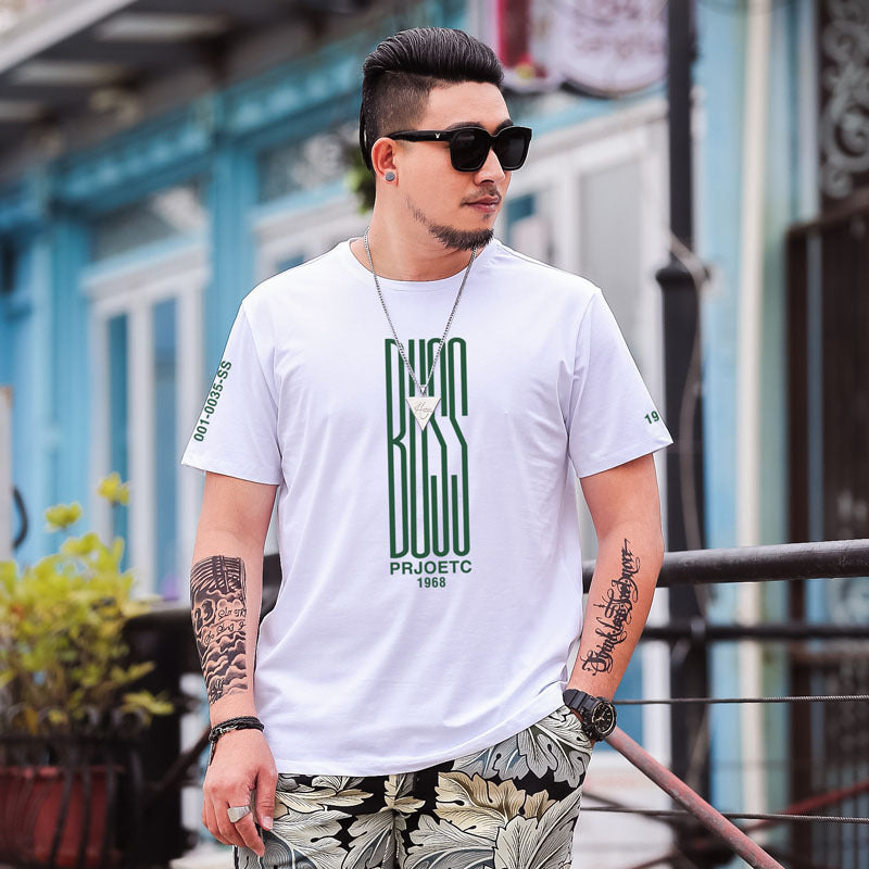 Summer new large size men's T-shirt plus fat plus tide fat loose large size print short-sleeved T-shirt male thin section