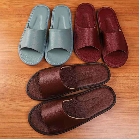 New Haining summer home interior anti-skid leather cooling shoes couple floor men and women home thick bottom skin slippers