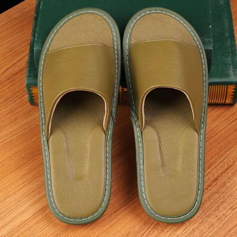 New Haining summer home interior anti-skid leather cooling shoes couple floor men and women home thick bottom skin slippers