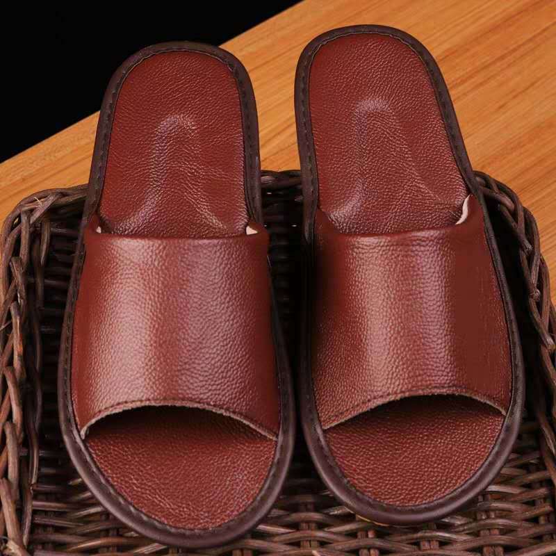 New Haining summer home interior anti-skid leather cooling shoes couple floor men and women home thick bottom skin slippers