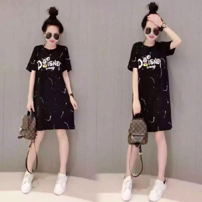 European station 2020 summer new loose large size fashion short-sleeved splash T-shirt long dress female