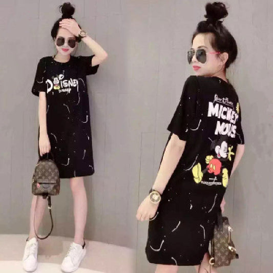 European station 2020 summer new loose large size fashion short-sleeved splash T-shirt long dress female
