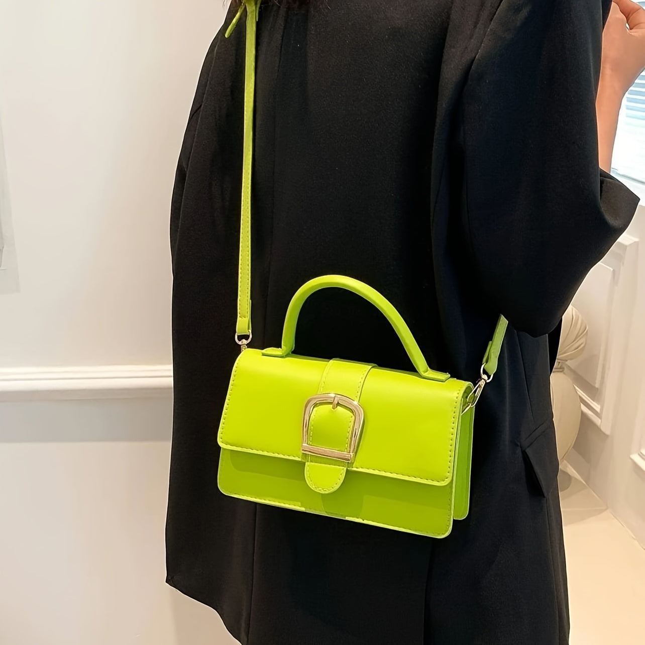 Neon Color Crossbody Bag, Trendy Mini Shoulder Bag, Women's Buckle Handbag Flap Purse