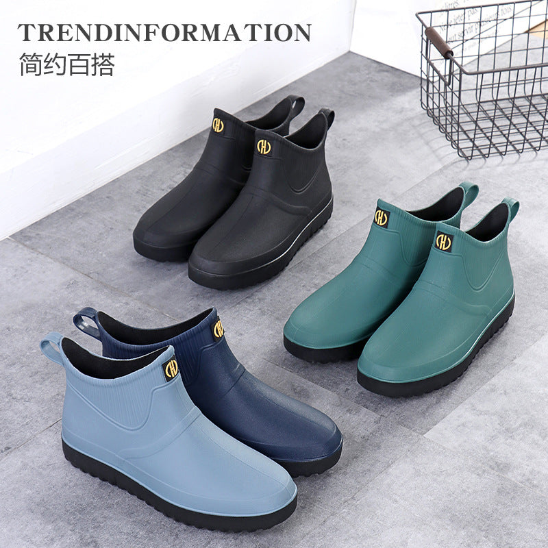 New fashion waterproof slip male rain shoes short tube kitchen working fishing rain boots car wash water shoes trend glue cover shoes