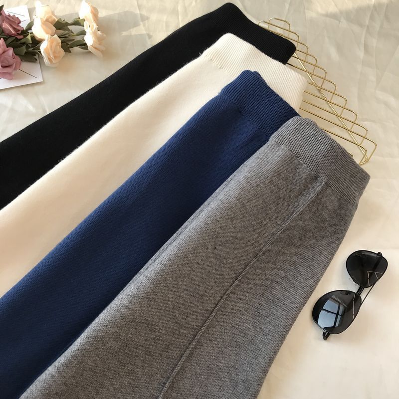 2021 South Korea spring new fashion high waist loose knitted grandmat pants nine hundred taking casual pants female INS