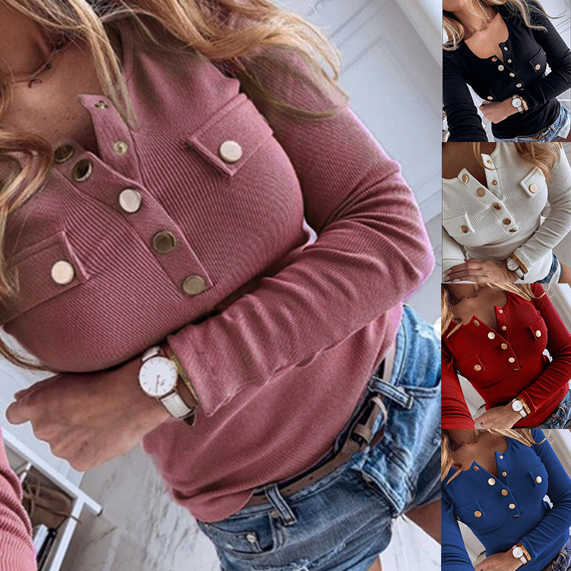 Spot autumn and winter cross-border European beauty women's Amazon explosion models solid color long sleeve bottoming sweater tops om9180