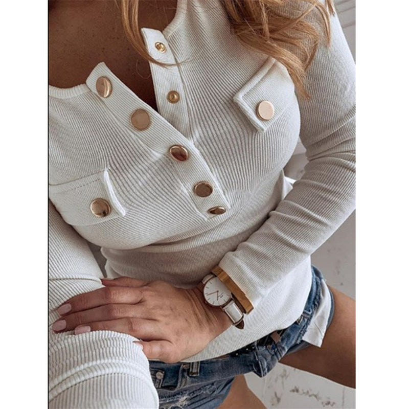 Spot autumn and winter cross-border European beauty women's Amazon explosion models solid color long sleeve bottoming sweater tops om9180