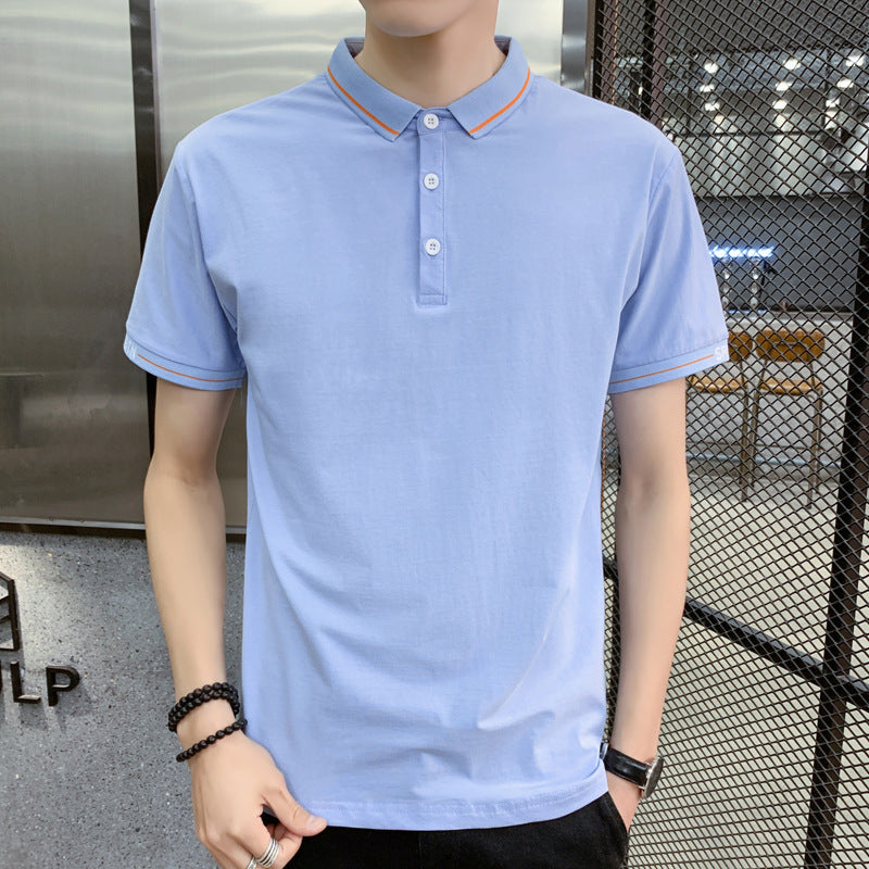 2021 short-sleeved polo shirt men's summer new casual pure color T-shirt half-sleeve lapel dress men's slim shirt