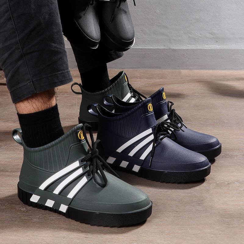 New fashion anti-slip waterproof rain shoes men's tube rain boots thickening tangled fishing kitchen car wash plastic water shoes boots