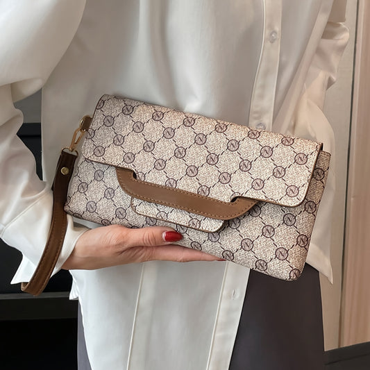 Classic Geometric Pattern Clutch Wallet, Women's Textured Long Wallet With Wristband