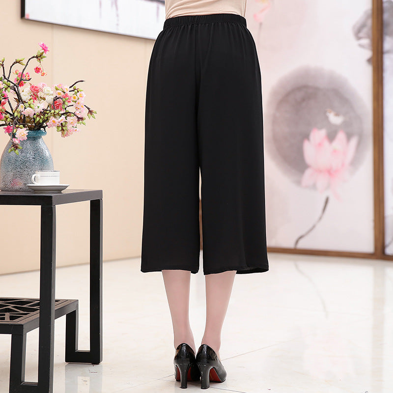 Middle-aged women's summer clothing black wild mothers wide legs pants loose waist grandmother wide leg pants straight pants