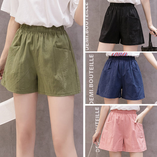 Casual thin section 2020 new cotton linen shorts female high waist summer cotton loose thin Korean version of the three-point hot pants summer