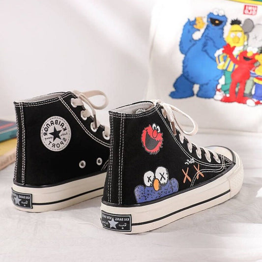 Spring new high canvas shoes female 2020 tide shoes hand-painted doodle INS Hong Kong wind shoes female Korean version ULZZANG